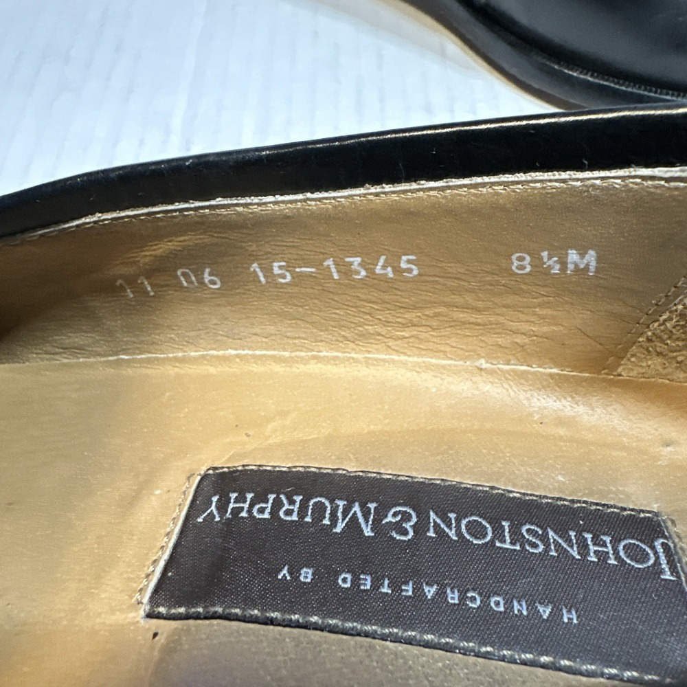 Men's Johnston & Murphy Horner Black Loafers Dress Shoes 8 1/2 M Leather Tassel - Picture 6 of 11